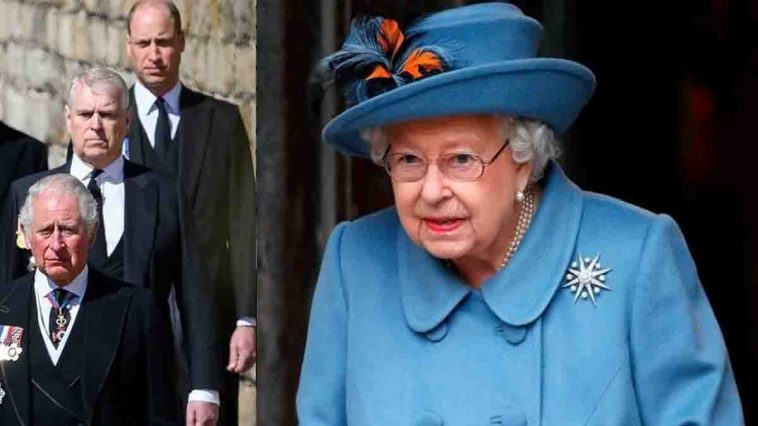 La reine Elisabeth II terrassée par le prince Andrew, les princes Charles et William préoccupés